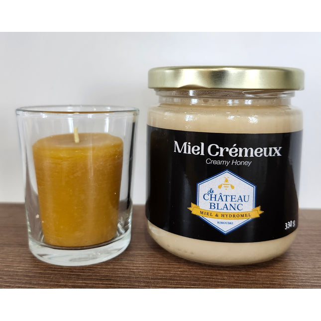 Emballage de miel crémeux et bougie